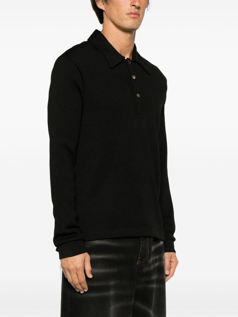 Black PiquÃ_x0083_Â© Long-sleeve Polo