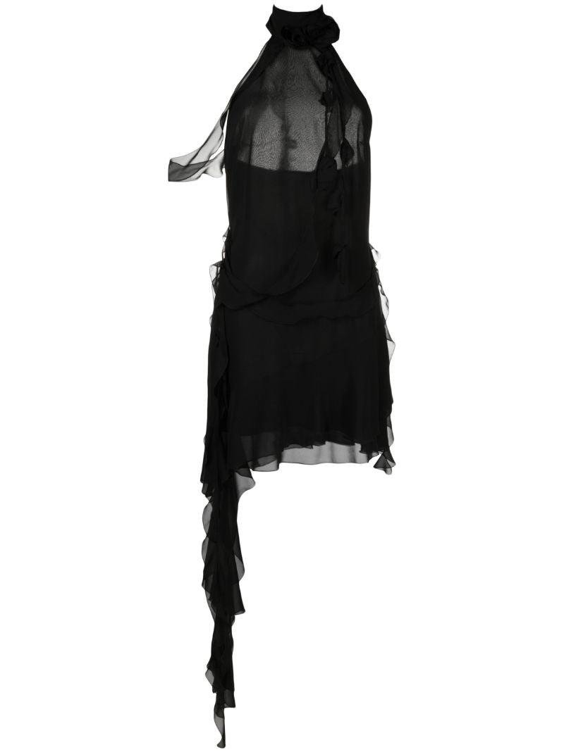 Black Rose-appliquÃ© Silk Mini Dress