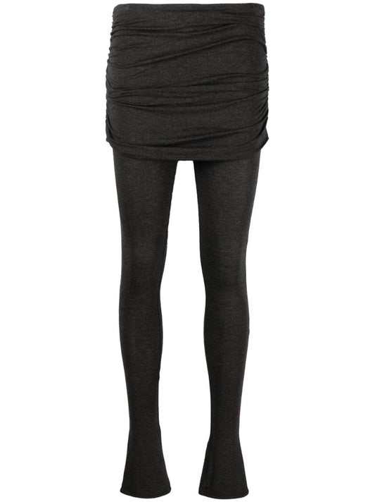 Grey Folded-waist Ruched Leggings