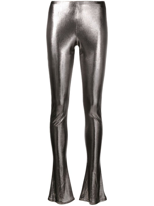 Grey Laminated Flared Trousers