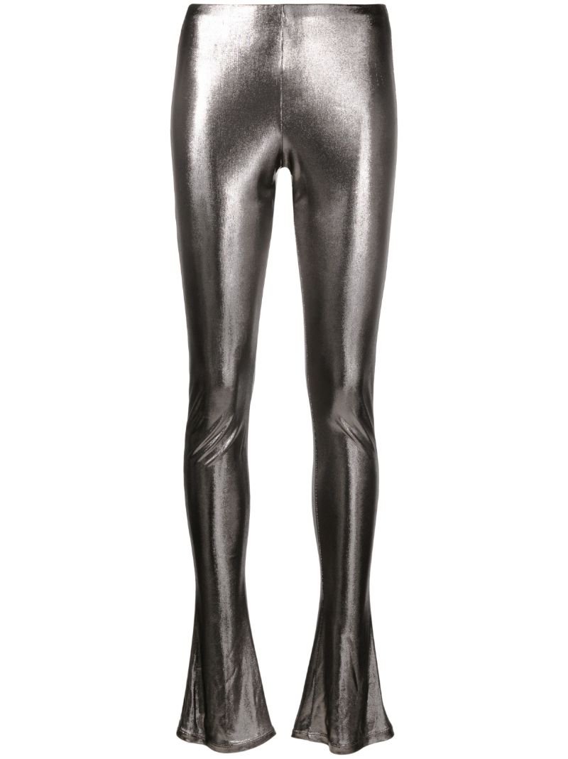 Grey Laminated Flared Trousers