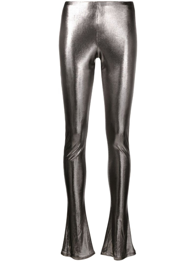 Grey Laminated Flared Trousers