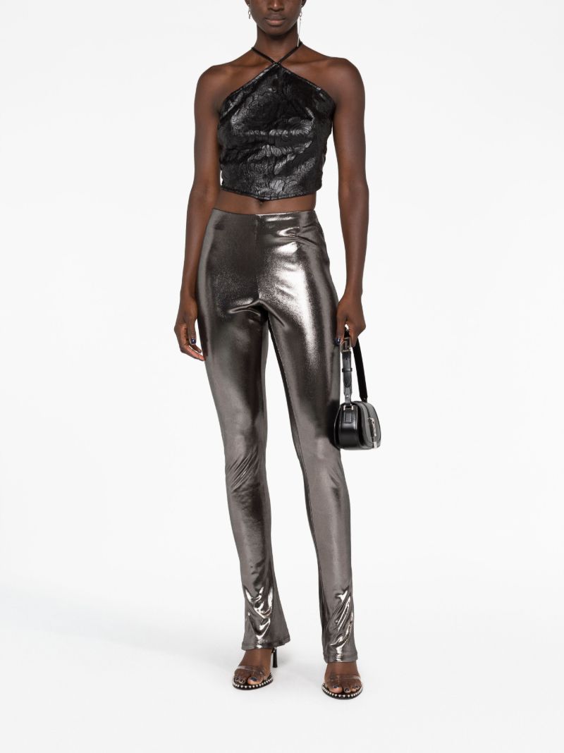 Grey Laminated Flared Trousers