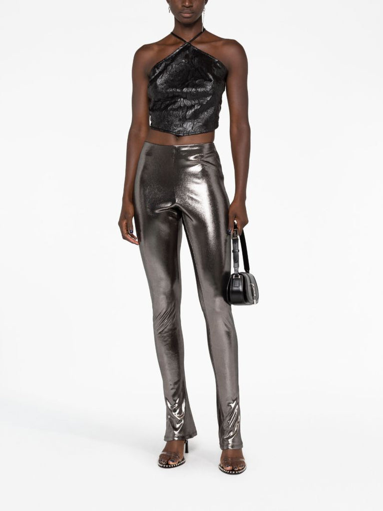 Grey Laminated Flared Trousers