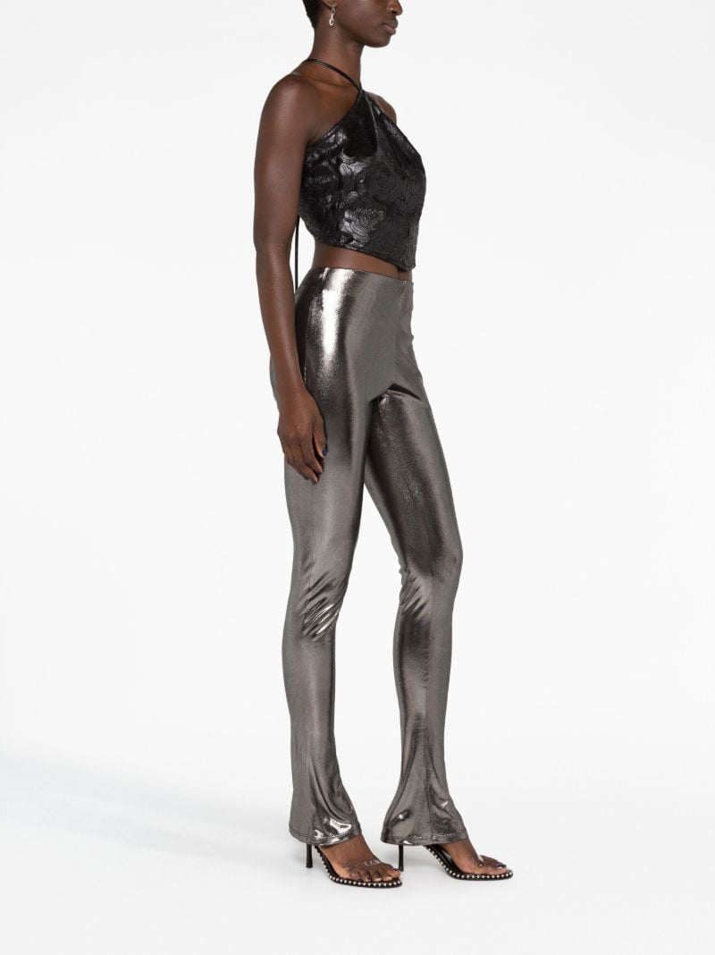 Grey Laminated Flared Trousers