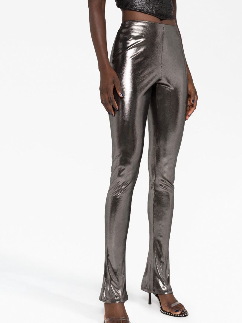 Grey Laminated Flared Trousers