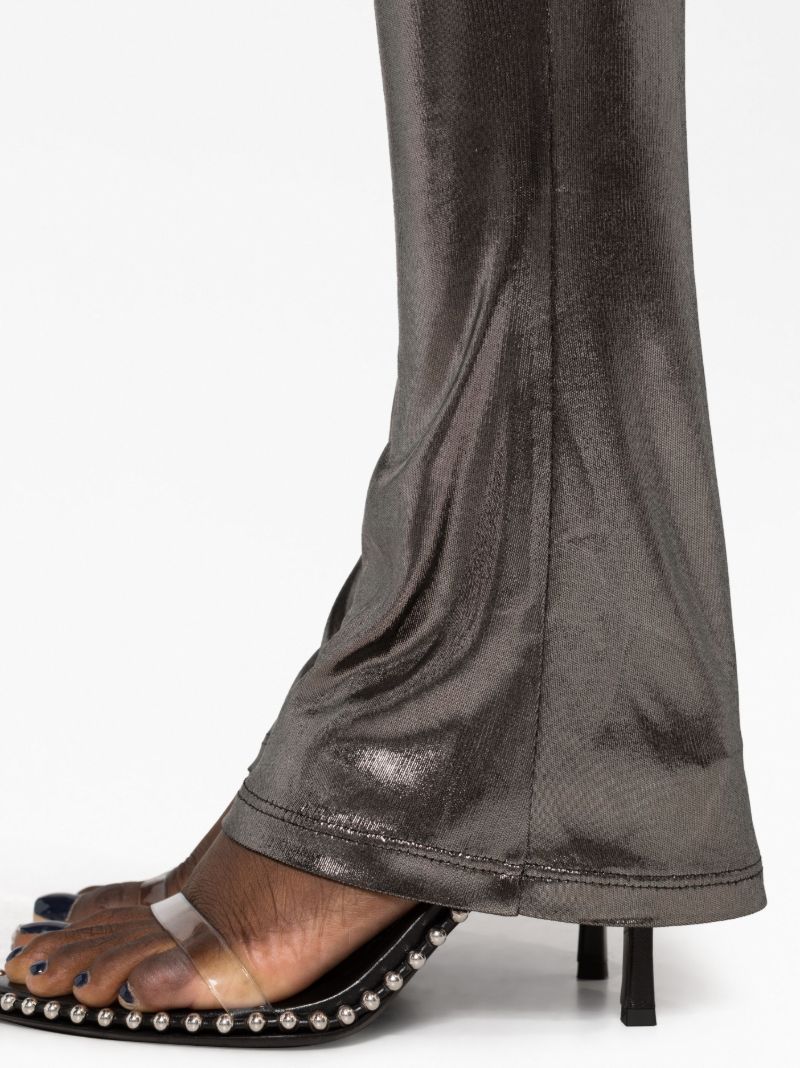 Grey Laminated Flared Trousers