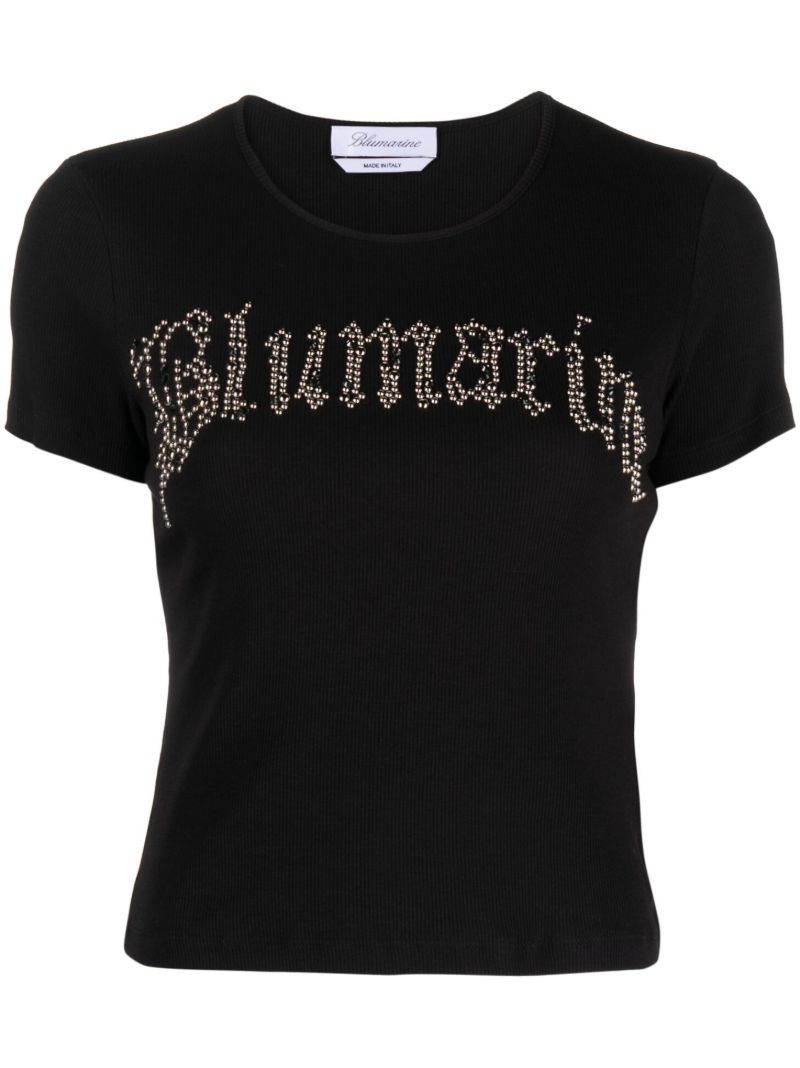 Black Canotta Crystal-embellished Logo T-shirt
