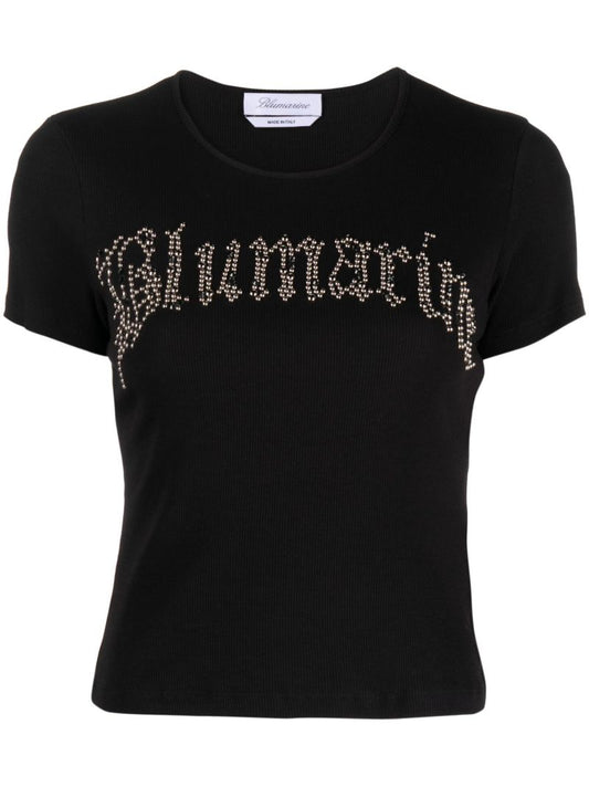 Black Canotta Crystal-embellished Logo T-shirt