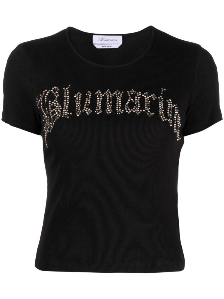 Black Canotta Crystal-embellished Logo T-shirt