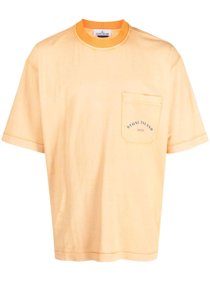 Orange Logo Print Cotton T-shirt