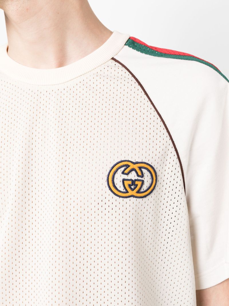 White Gg Logo Print Mesh T-shirt