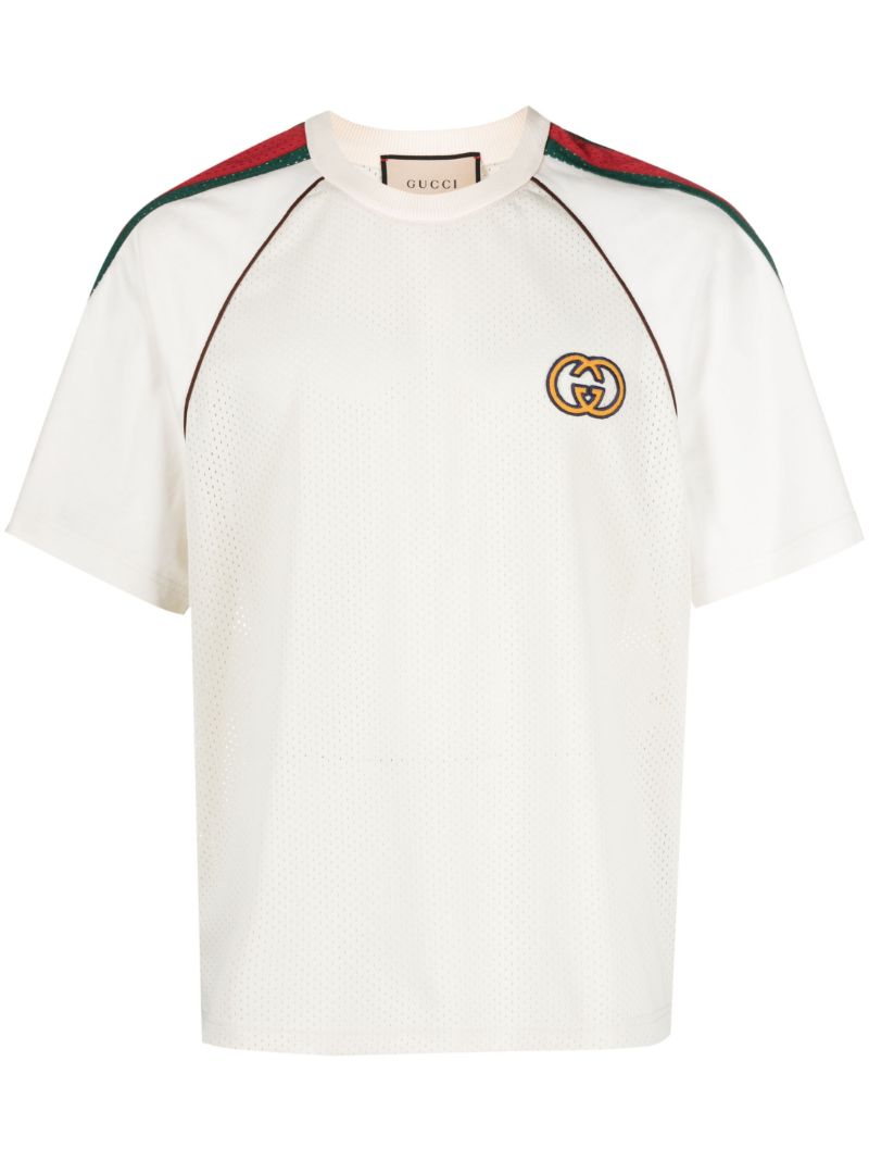 White Gg Logo Print Mesh T-shirt