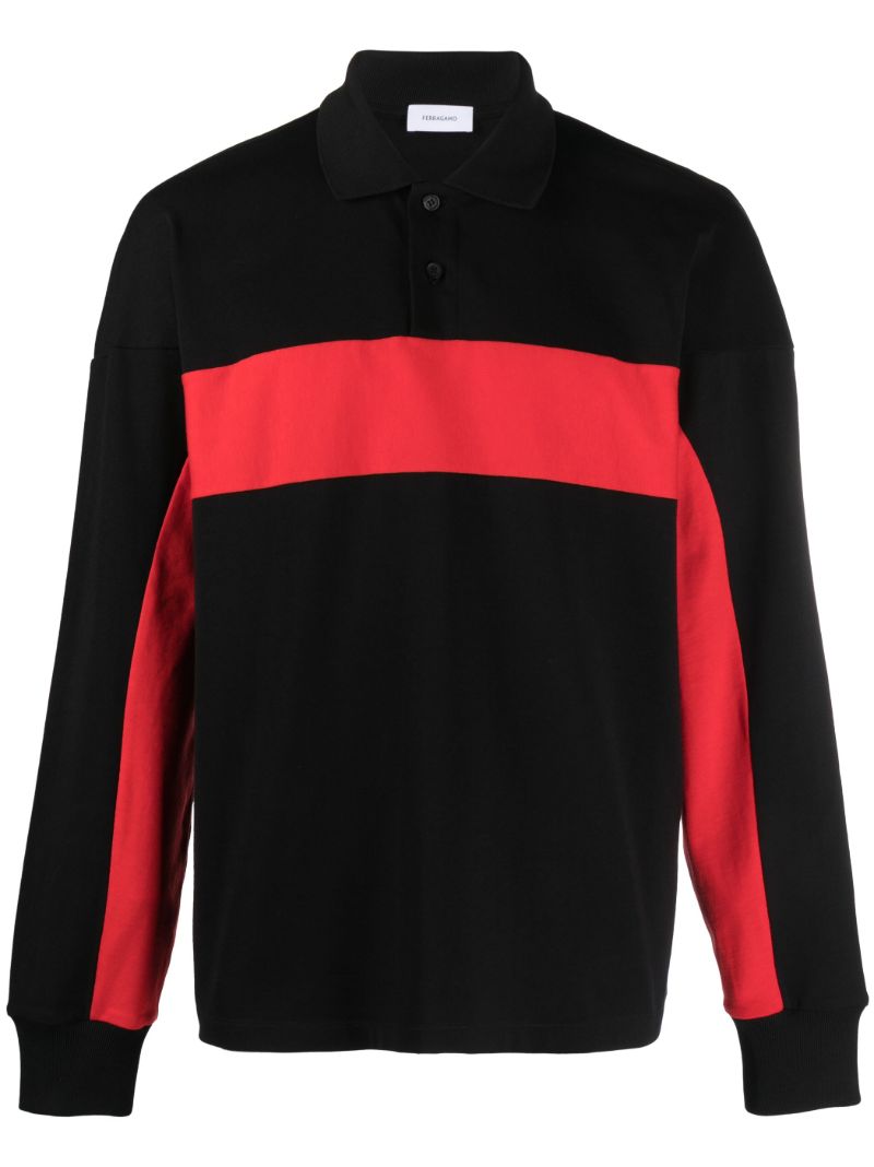 Black Striped Long Sleeve Polo Shirt