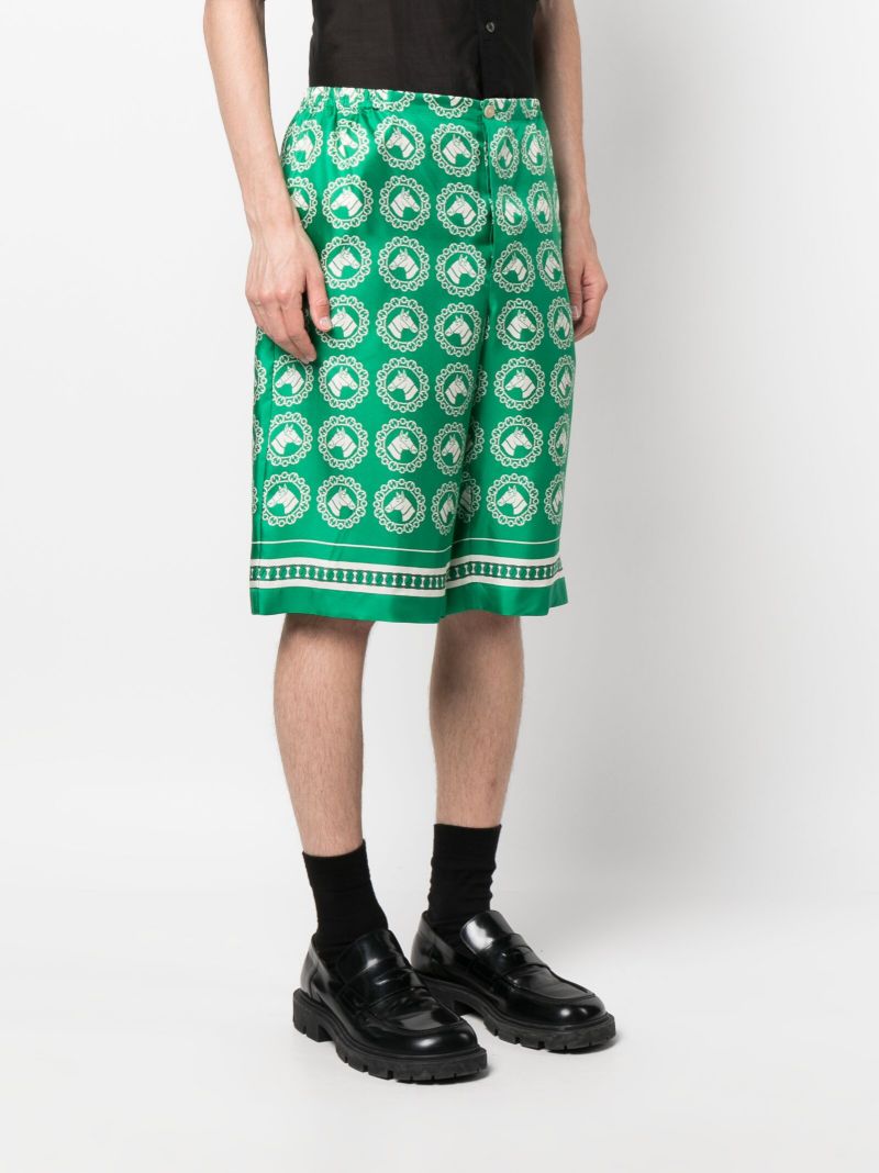 Green Horse Motif Silk Shorts