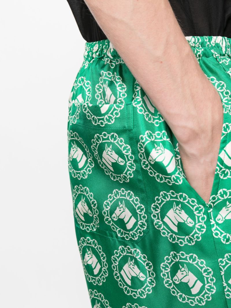 Green Horse Motif Silk Shorts