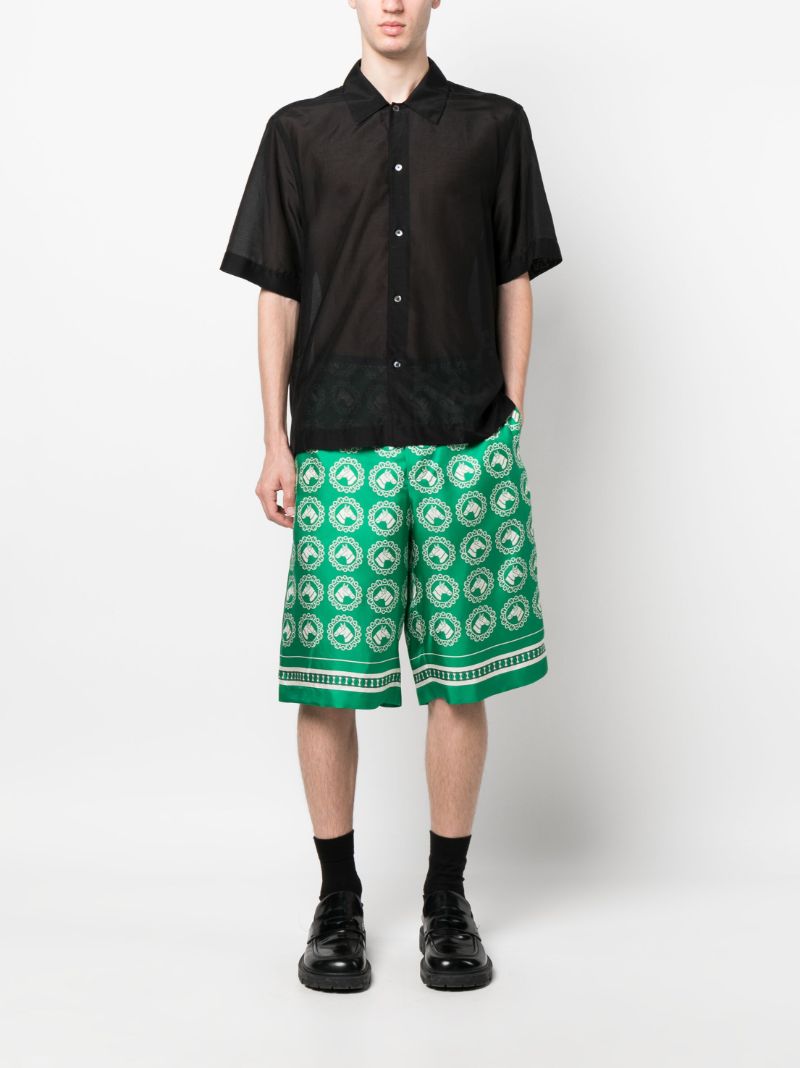 Green Horse Motif Silk Shorts