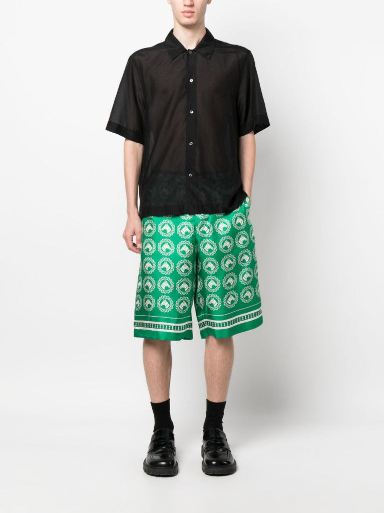 Green Horse Motif Silk Shorts