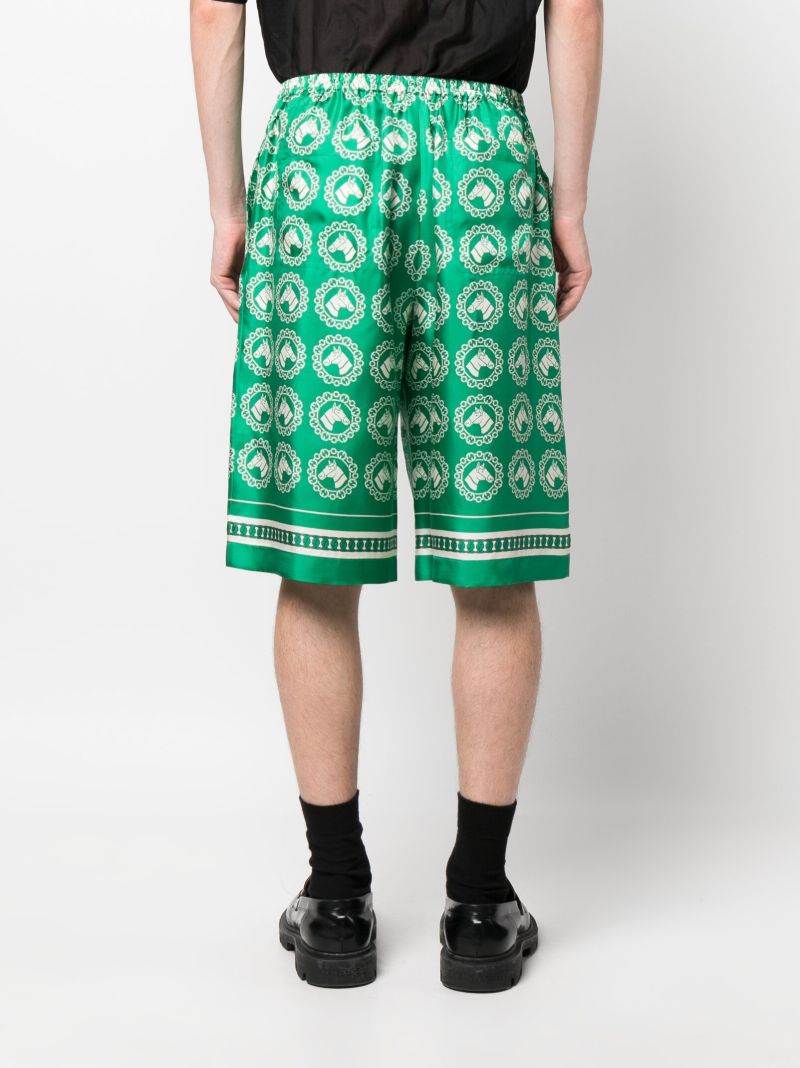 Green Horse Motif Silk Shorts