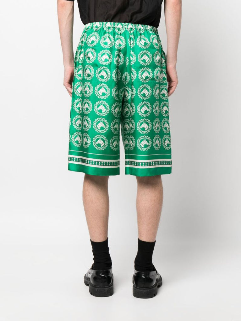 Green Horse Motif Silk Shorts