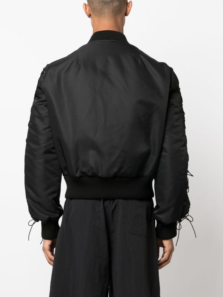 Black Drawstring-trim Bomber Jacket