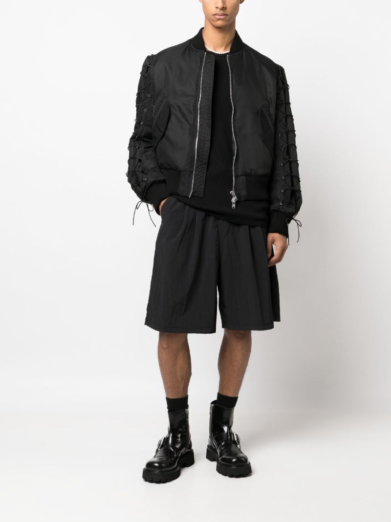 Black Drawstring-trim Bomber Jacket