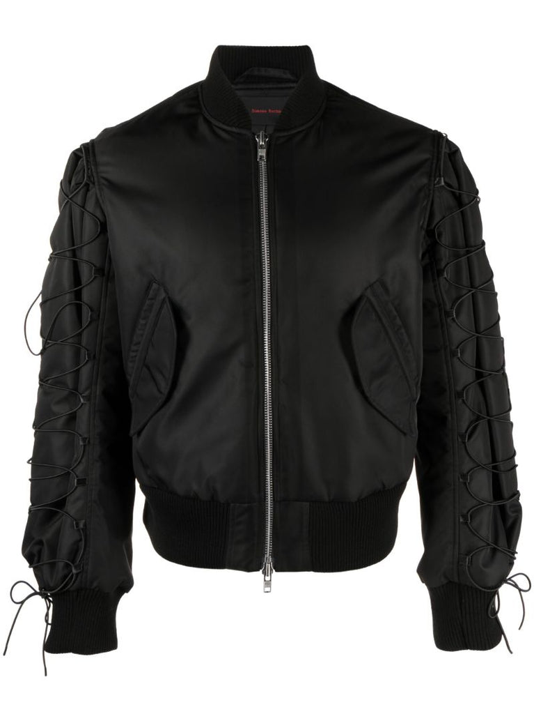 Black Drawstring-trim Bomber Jacket