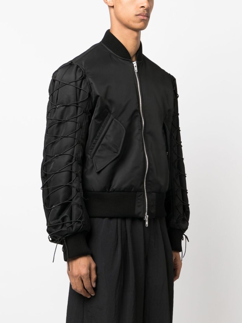 Black Drawstring-trim Bomber Jacket