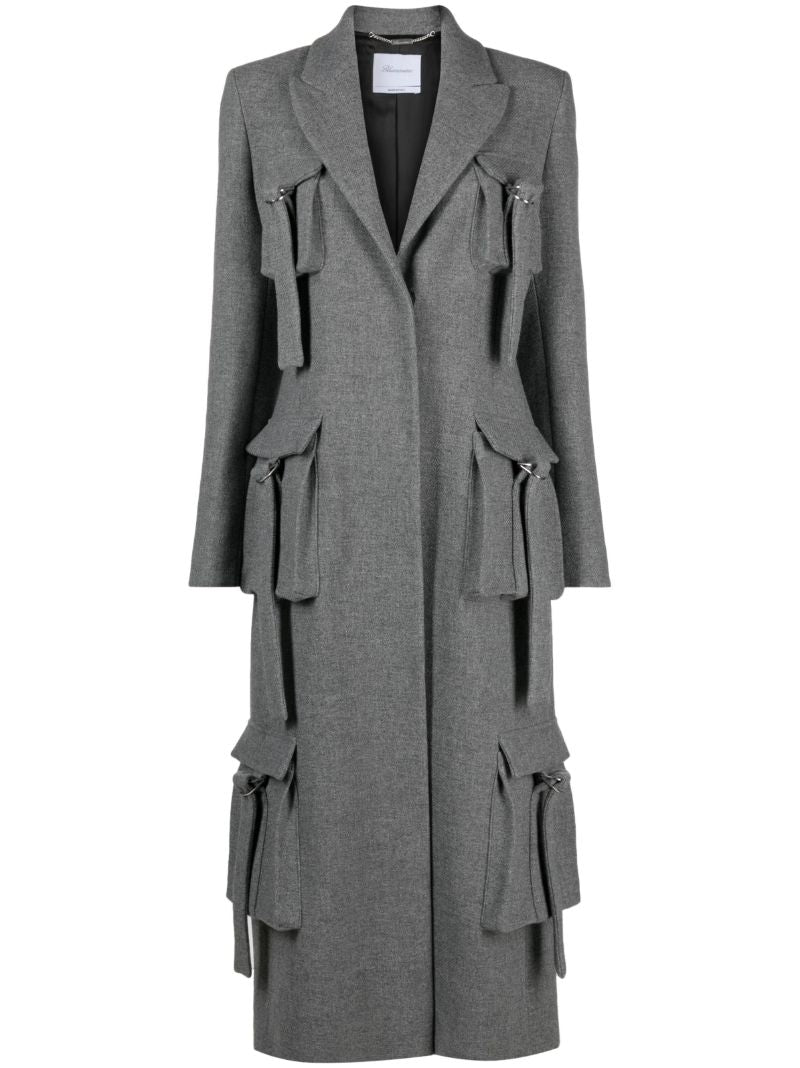 Grey Cargo Pocketed Long Coat