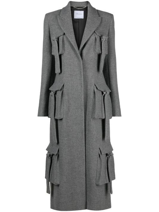 Grey Cargo Pocketed Long Coat