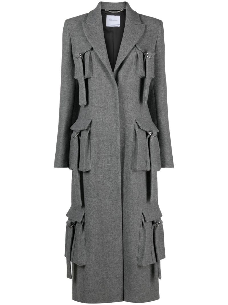 Grey Cargo Pocketed Long Coat