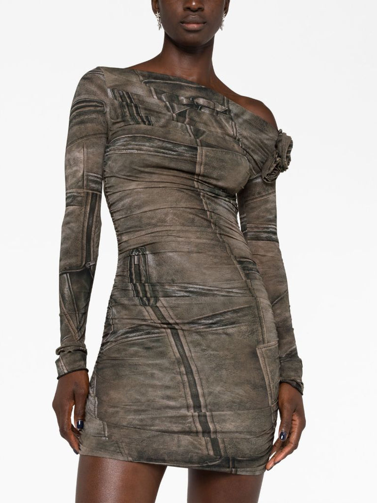 Brown Rose-appliquÃ_x0083_Â© Mini Dress