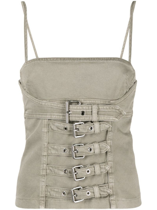 Grey Buckled Denim Top