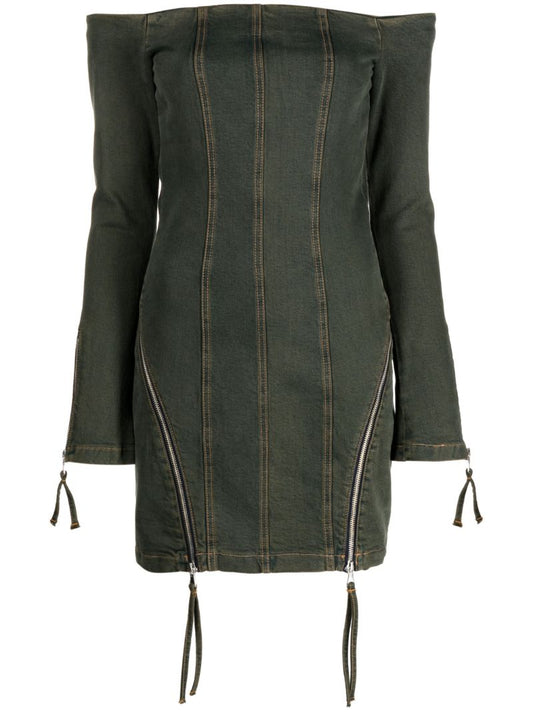 Green Off-the-shoulder Denim Mini Dress