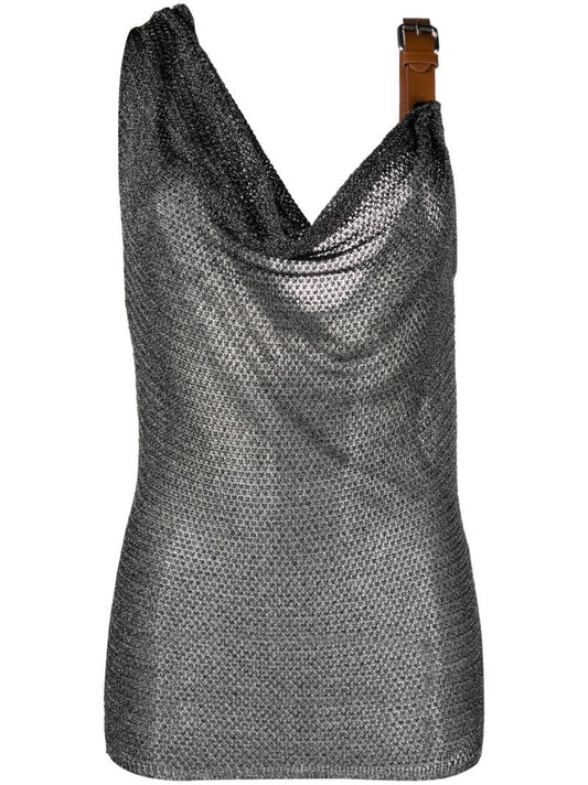 Silver Draped Lurex Top