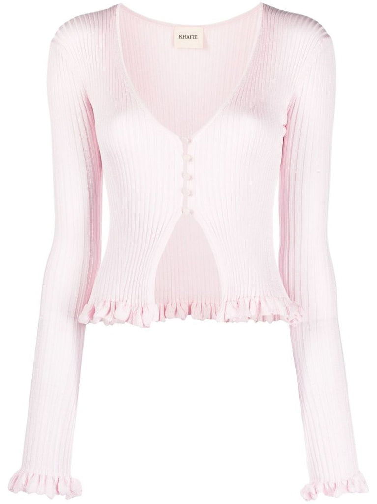 Pink Zinnia Ribbed Silk Cardigan