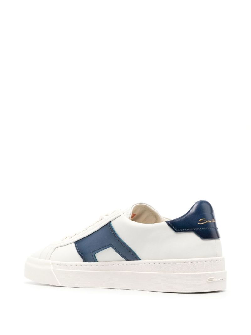 White Double Buckle Leather Sneakers