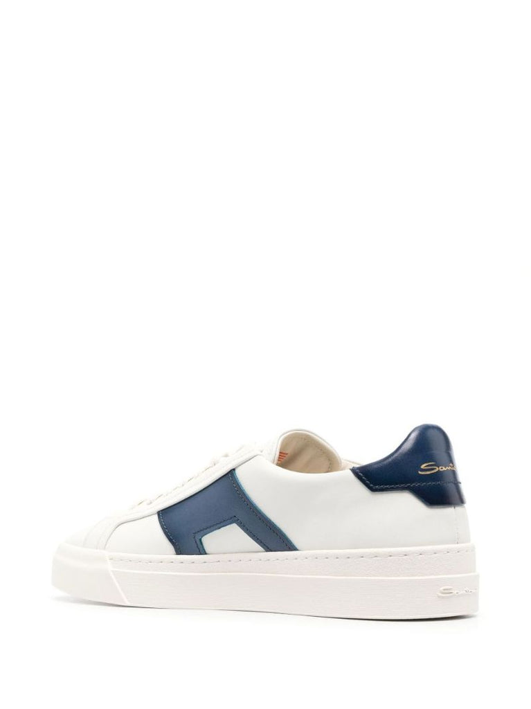 White Double Buckle Leather Sneakers