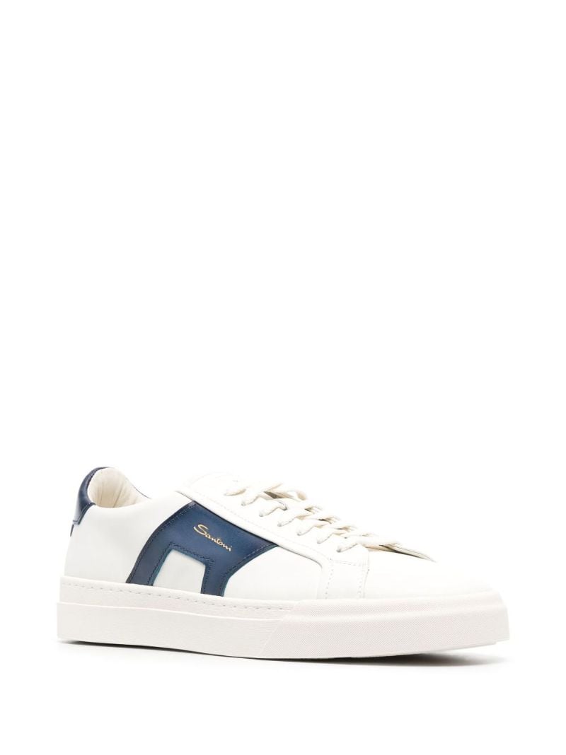 White Double Buckle Leather Sneakers