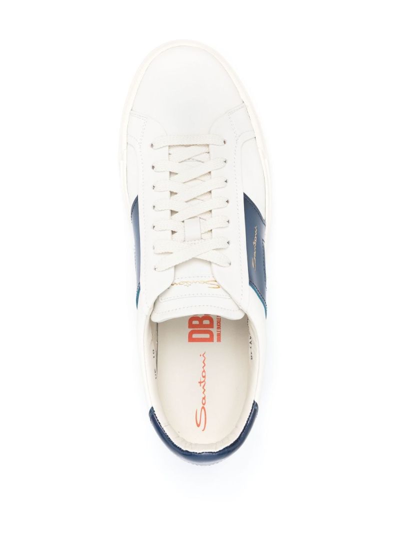 White Double Buckle Leather Sneakers