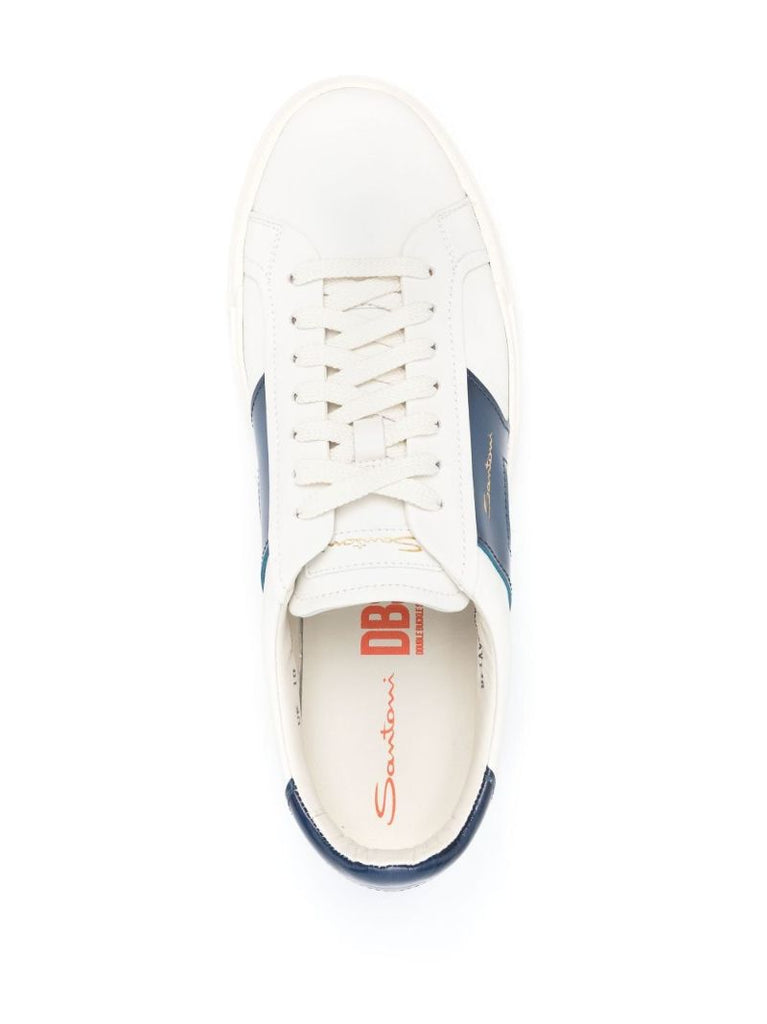 White Double Buckle Leather Sneakers