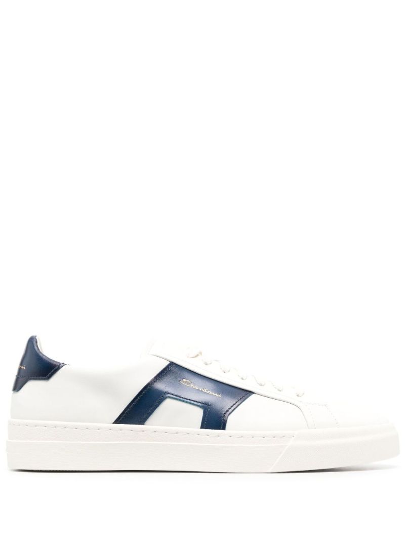 White Double Buckle Leather Sneakers
