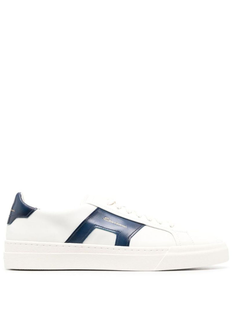White Double Buckle Leather Sneakers