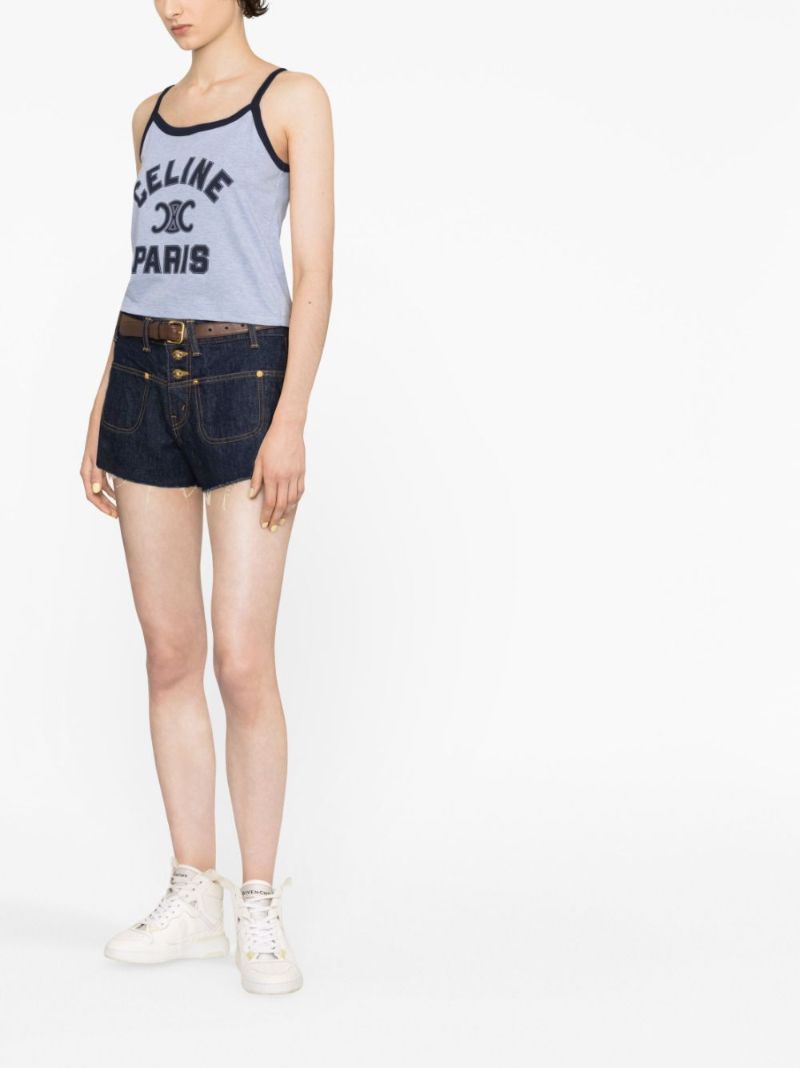Blue Mid-rise Denim Shorts
