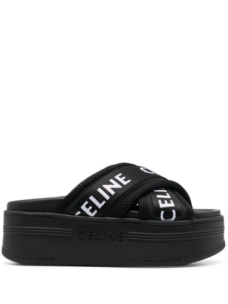 Black Logo Strap Platform Sandals