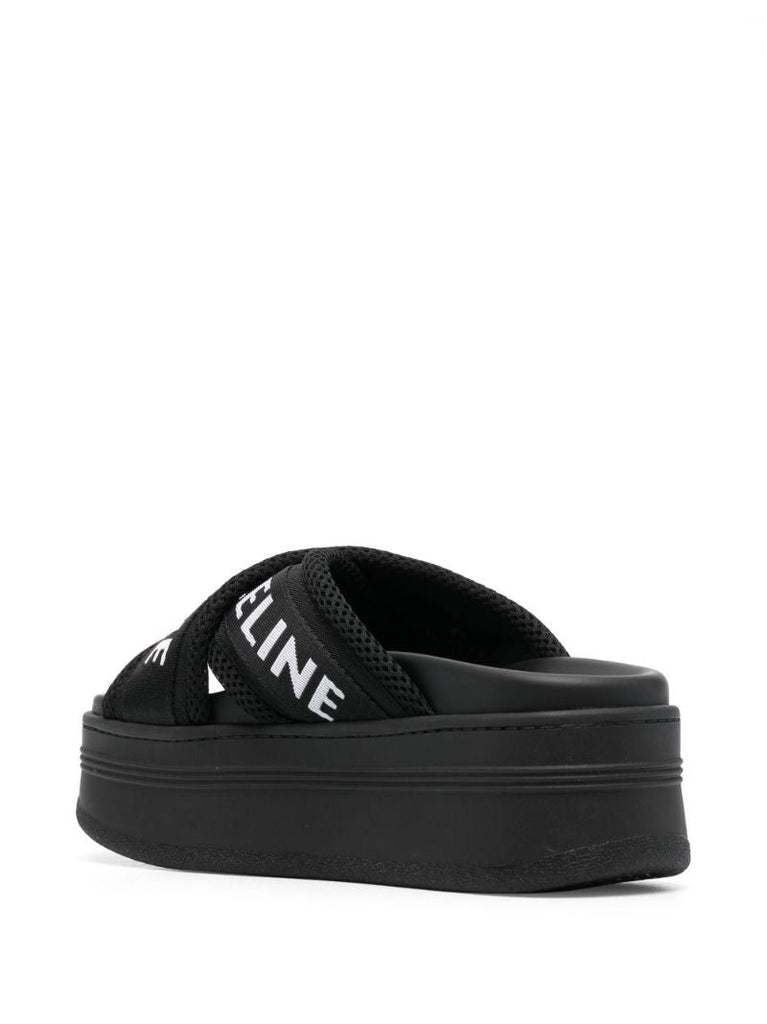 Black Logo Strap Platform Sandals