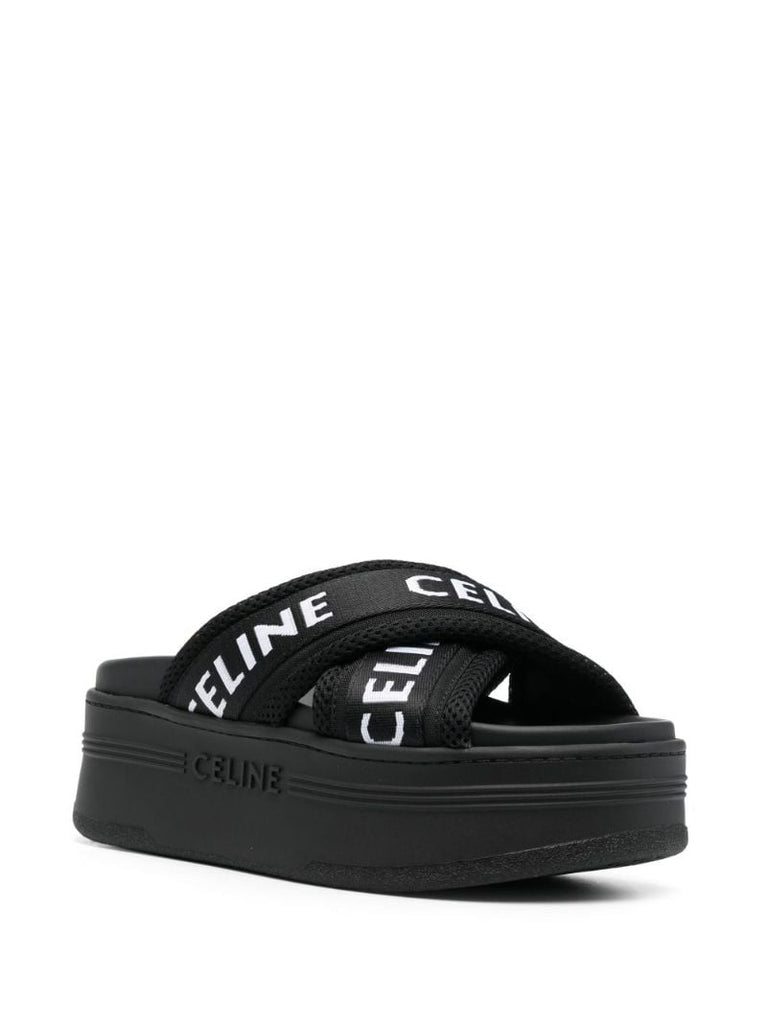 Black Logo Strap Platform Sandals