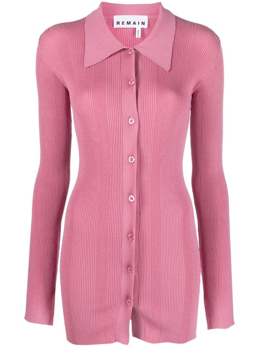 Pink Kulia Ribbed-knit Cardigan