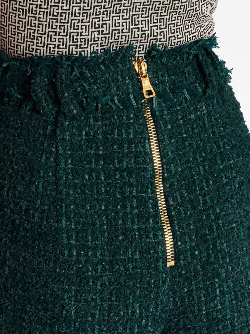 Green Tweed Button Detail Shorts