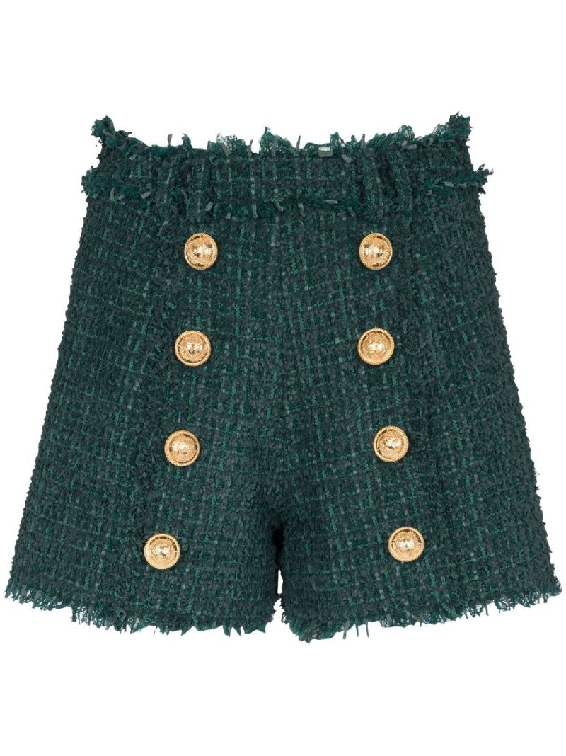 Green Tweed Button Detail Shorts
